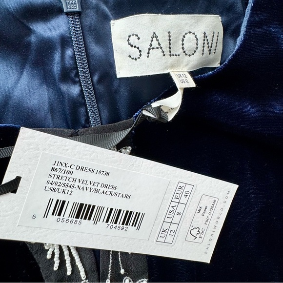 NWT SALONI Jinx C Dress in Navy Stars Embroidery Size 8 - Picture 8 of 17
